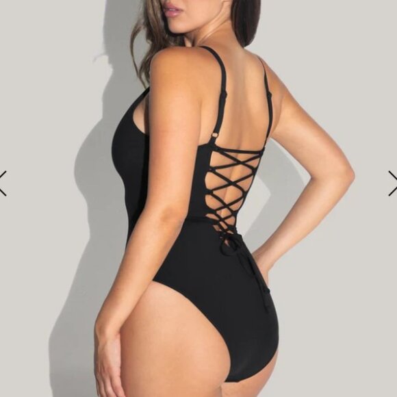 Ta3 Other - TA3 Plungey Black Corset Back Sculpting One Piece Swimsuit XS Reg/Long NWT